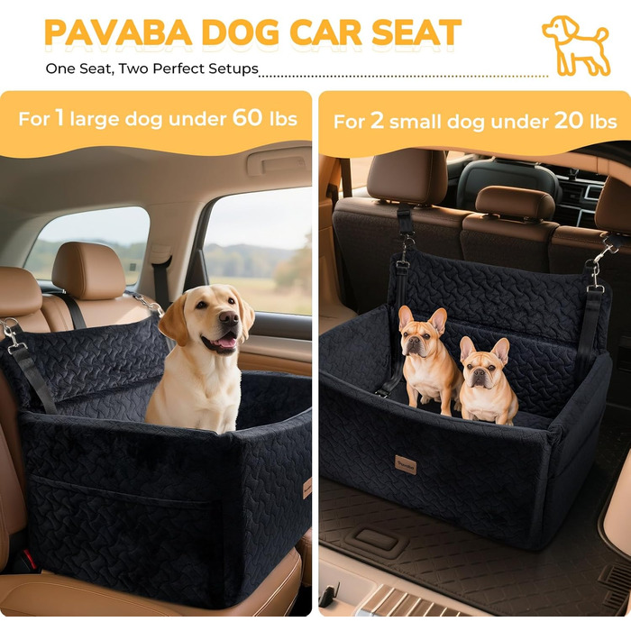 Автокрісло для собак великих та середніх порід до 27,2 кг – З піднятою передньою частиною 35,6 см, подушка з memory foam, знімний чохол (Чорний)