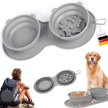 CEASELESLY Набори мисок для собак з нержавіючої сталі, 2 шт по 400 мл, з підставкою з силікону, для собак середніх та маленьких порід, котів та цуценят, сірий колір