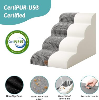 Сходинки для собак маленьких порід 50 см: зручні та безпечні для ліжка, 4 сходинки, сірий колір, 40x72x50 см