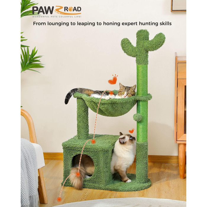 Дряпка-дерево для котів PAWZ Road Кактус 102 см з гамаком, ігровий комплекс для домашніх котів