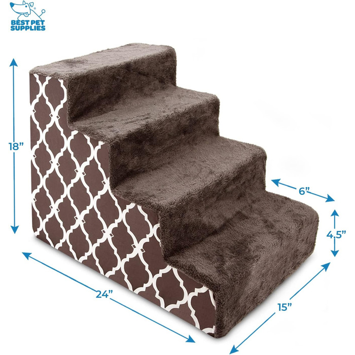 Сходинка для собак та котів Best Pet Supplies - 4-ступенева, з антиковзким покриттям, коричневий візерунок, без монтажу