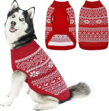 Пуловер для собак HOMIMP Argyle - теплий зимовий одяг для цуценят та собак різних розмірів. М'який, стильний, теплий одяг для собак, червоний, для прогулянок та повсякденного використання.