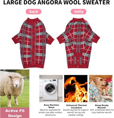 LovinPet Пуловер для собак великих порід, класичний, вітронепроникний, британський клітинний візерунок, теплий жилет для собак середніх та великих порід, розмір L