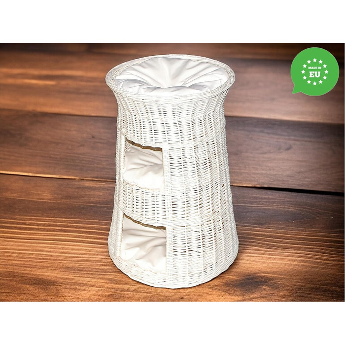 Кігтечка-ліжко для котів - Кругла кімната для відпочинку - Кігтечка з лози - Триповерхове ліжко для собак або котів - Плетена корзина білого кольору - (Бежева подушка)