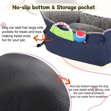 Автомобільний лежак для собак маленьких та середніх порід – м'який плюшевий лежак з кишенею для зберігання, стійкий до подряпин, для заднього та переднього сидіння, з ременем безпеки, блакитний, колір 03