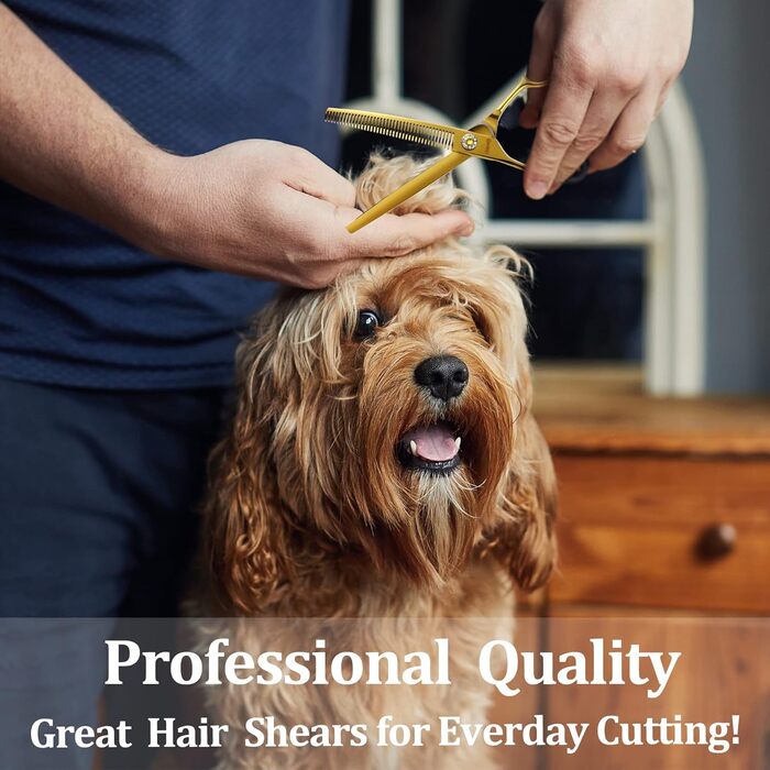 Професійна вигнута ножиця для грумінгу собак, гострі леза, універсальна ножиця, ножиці для догляду за собаками, японська сталь 440C, плавне різання та точний зріз, золотиста, 17,8 см