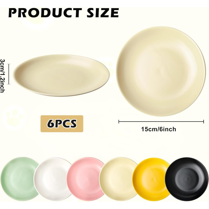 Набір мисок для котів Katzennapf, 6 шт., кераміка, кольорові, для кошенят та котів з короткими лапами, 15x15x3 см, 6 кольорів