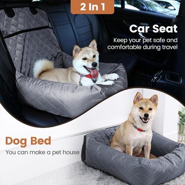 Крісло-підвищення для собак у машину 2 в 1 з підстилкою та ременем безпеки (Сірий, M)