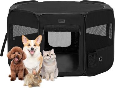 Складаний вольєр для цуценят Petsfit M чорний, знімний верх і низ, поп-ап вигул для собак, котів, кроликів, із блискавкою