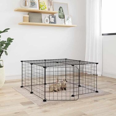 Клітка для тварин vidaXL з дверима, 12 секцій, сталева, 35x35 см, чорна – для кроликів, цуценят, домашніх тварин
