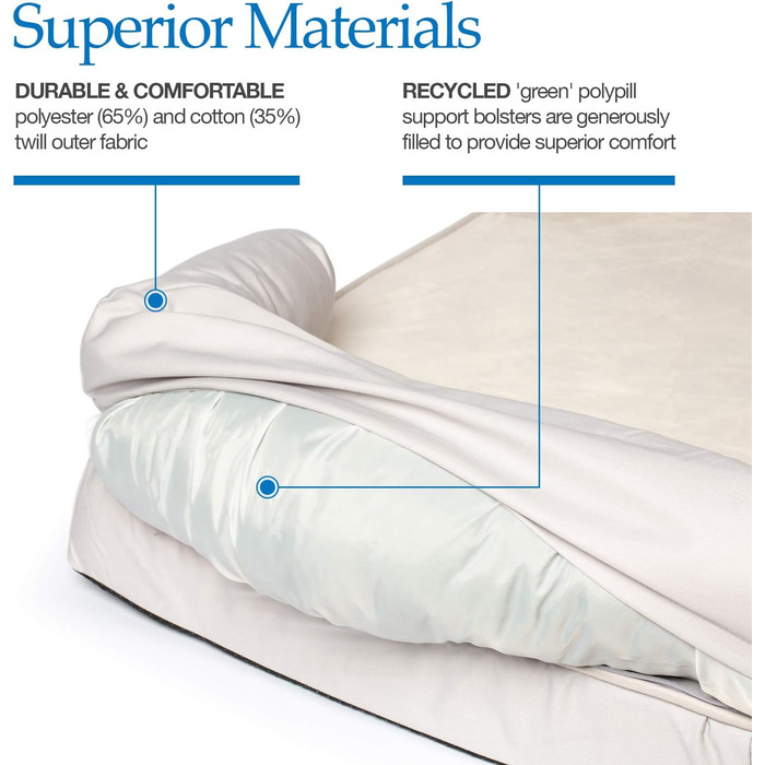 Ліжко для собак PetFusion з memory foam, 91 x 71 x 23 см, пісочник (плюш)