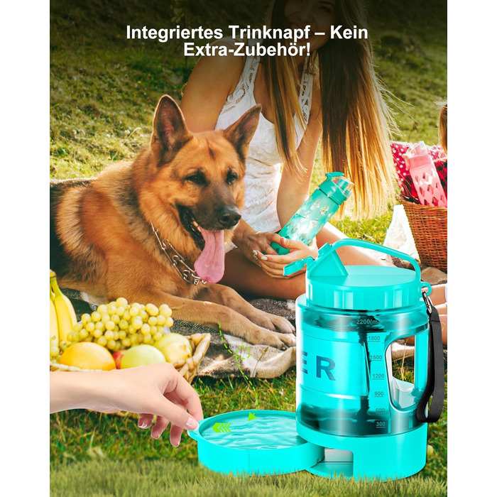 Турбопляшка для собак Lesotc 2200 мл: велика, портативна, для подорожей та кемпінгу (м'ятний)