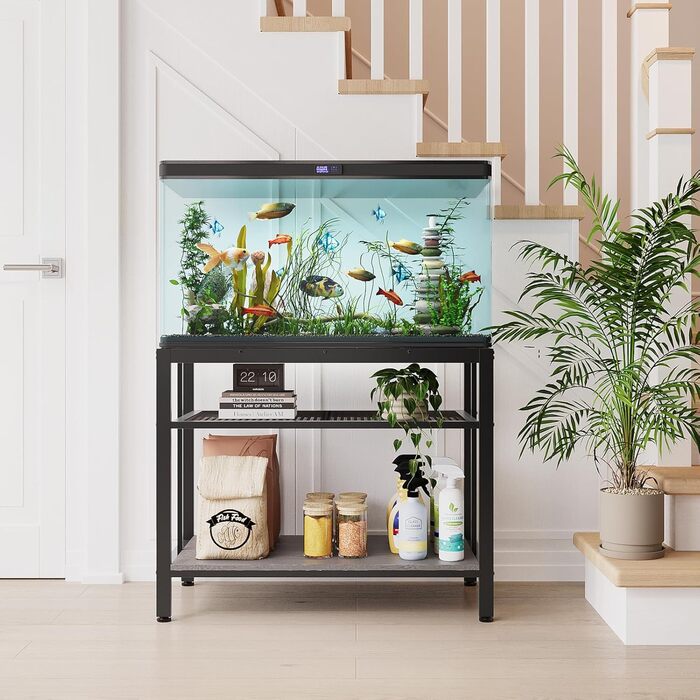 Металевий стелаж для акваріума VOWNER 93x47x74,9 см, 3-рівневий регульований, до 299 кг, сірий, для дому та офісу, під тераріум та рептилій