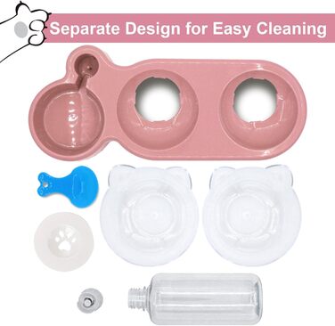 Набір мисок для котів та собак з диспенсером води, килимомком та лопаткою. Нахил 15°, миски для вологого та сухого корму, рожевий колір