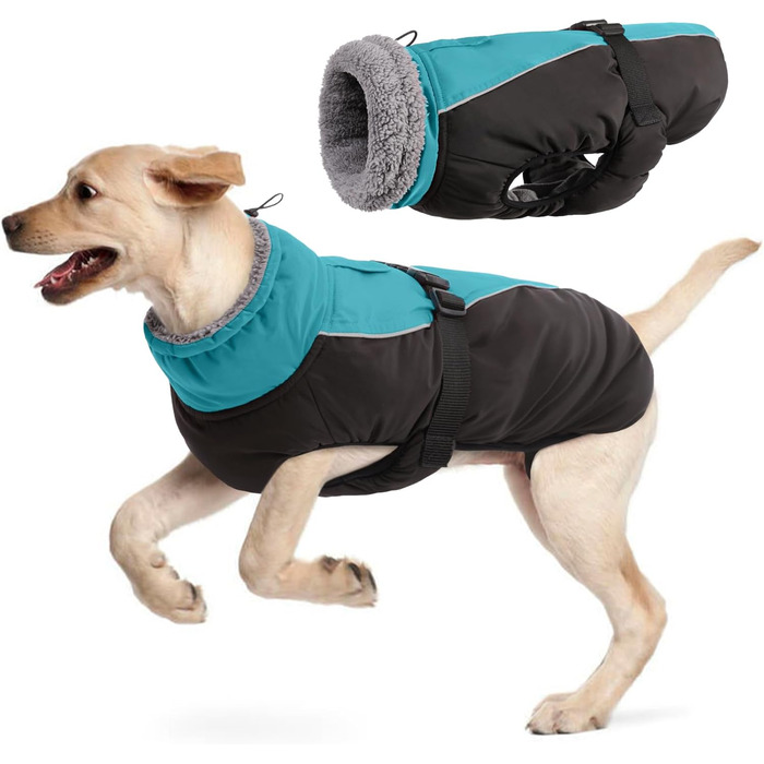 Водонепроникний зимовий теплий одяг для собак, куртка для собак, одяг для маленьких, середніх та великих собак, теплий пуловер для собак з безпечними світловідбиваючими смугами для лабрадорів, чихуахуа, французьких бульдогів (XL, небесно-блакитний)