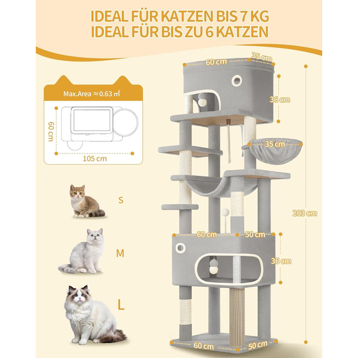 Драбина-кіготь для котів Hzuaneri, 178 см, XXL, сірий