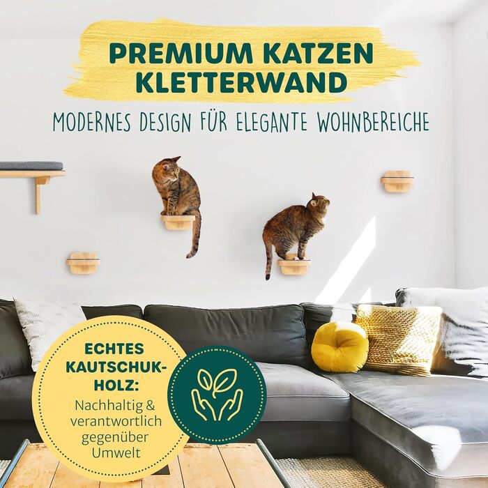 Котяча стінка HAPPYPET із трьох сходинок для монтажу на стіну, натуральне тверде дерево, дизайнерський комплекс для котів, сходи з фетровим покриттям, котяча драбина для активних котів, розмір L 22x24 см