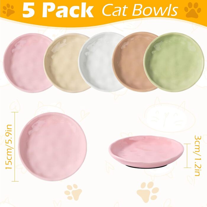 Набір мисок для котів Vikcvcsc 5 шт. з антиковзким дном, керамічні, для котів, кошенят та дрібних тварин