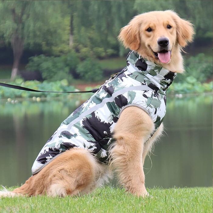 Водонепроникний теплий зимовий одяг для собак 6XL. Куртка для собак, жилет для собачого спорту, одяг для домашніх тварин з отвором для шлейки, світловідбиваючими смугами. Вітронепроникний костюм для собак середнього розміру. Білий, чорний колір.