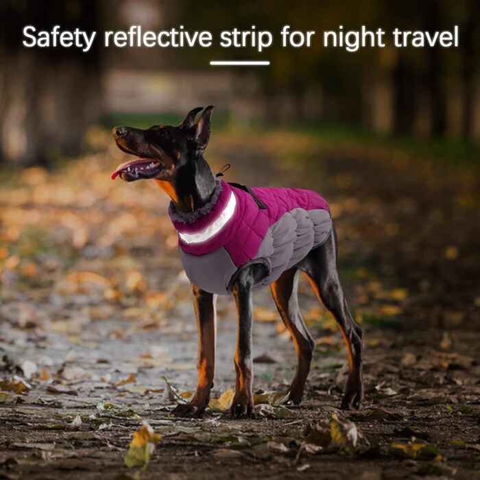 Теплий зимовий одяг для собак: куртка, жилет, плащ з інтегрованим шлейкою, водонепроникний фліс, відбиваючий дизайн, для холодних погодних умов, рожевий, розмір M