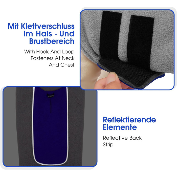 Теплий флісовий пуловер для собак - зимовий пуловер з подвійним шаром, розмір L, обхват грудей 48 см, обхват шиї 33 см, блакитний