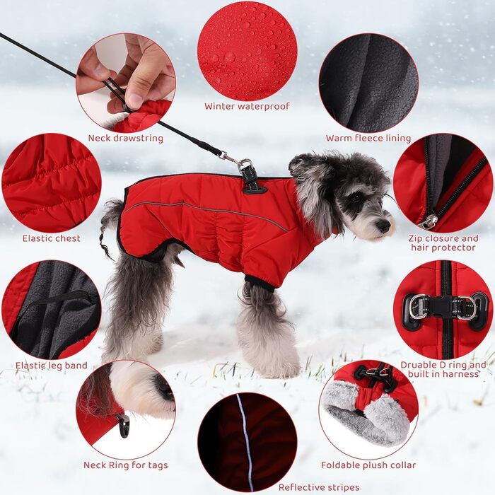 Теплий зимовий одяг для собак Savlot: водонепроникна куртка з підкладкою з флісу для малих, середніх та великих собак (3XL, червоний)