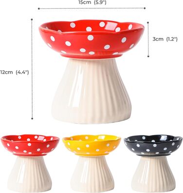 Підвищений годівниця для котів, керамічна миска у формі гриба, широка та плоска миска для котів на підставці, миска для котів, що запобігає блювоті, миска для кошенят та літніх котів (червона)
