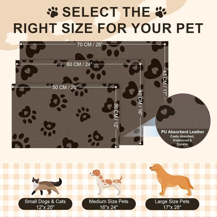 Килимок для годівлі собак Bleswin 30x50 см, водопоглинаючий, неслизький, коричневий