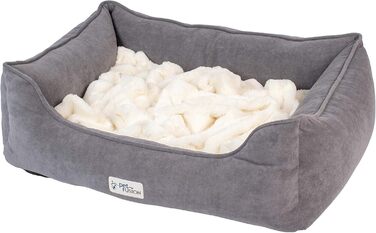Ліжко для собак і котів PetFusion Calming Cuddler, антистрес, середній розмір, знімна ковдра, CertiPUR-US меморі пін, сіро-слонова кістка