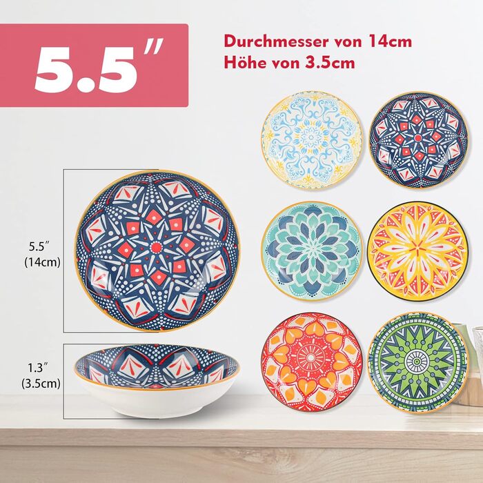 Набори мисок для котів з кераміки Katzennäpfe - 6 шт. - 250 мл - для корму - кольорові - широкі, плоскі, зручні для котів - можна мити в посудомийній машині