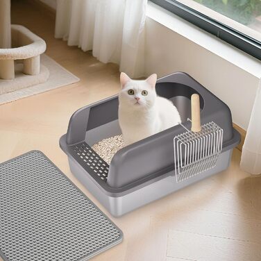 Лотки для котів Katzenklo Edelstahl XL: нержавіюча сталь, 60x40x30 см, з лопаткою та килимком, для великих котів