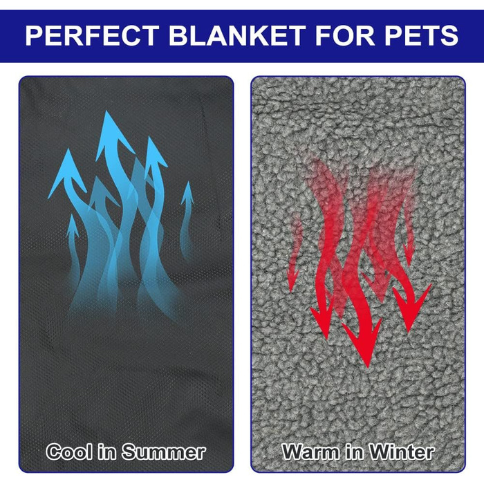 Килимок для собак Outdoor: водовідштовхувальний, 100x70 см, миючий, для подорожей та кемпінгу. З сумкою та щіткою для видалення шерсті. Підходить для собак та котів. Теплий, великий килимок для подорожей (Чорний, вовна)