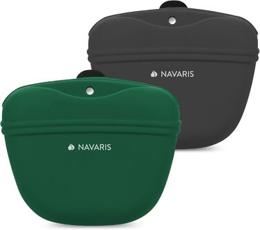 Набір з 2 силіконових мішечків для корму Navaris - 2 шт. з кліпсою та магнітом - для ласощів, сухого та вологого корму (сірий & зелений)