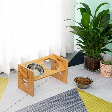 Підвищена годівниця для собак з підставкою, регульована висота, 2 миски з нержавіючої сталі, протиковзна, для маленьких собак та котів