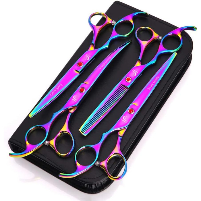 Набір для грумінгу домашніх тварин: професійні ножиці для собак та котів, ножиці для фінальної обробки, вигнуті ножиці, гребінець для грумінгу, набір для догляду за шерстю