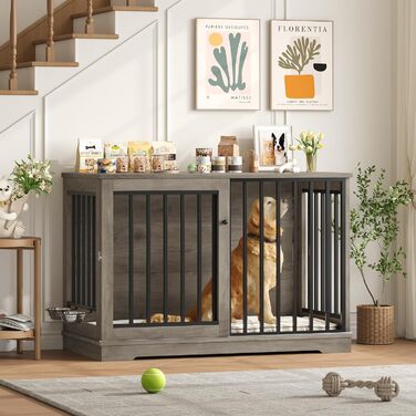 Клітка для собак FirFurd 120см: міцна метало-дерев'яна будка XXL для великих собак, 120x90x60 см, коричнево-біла