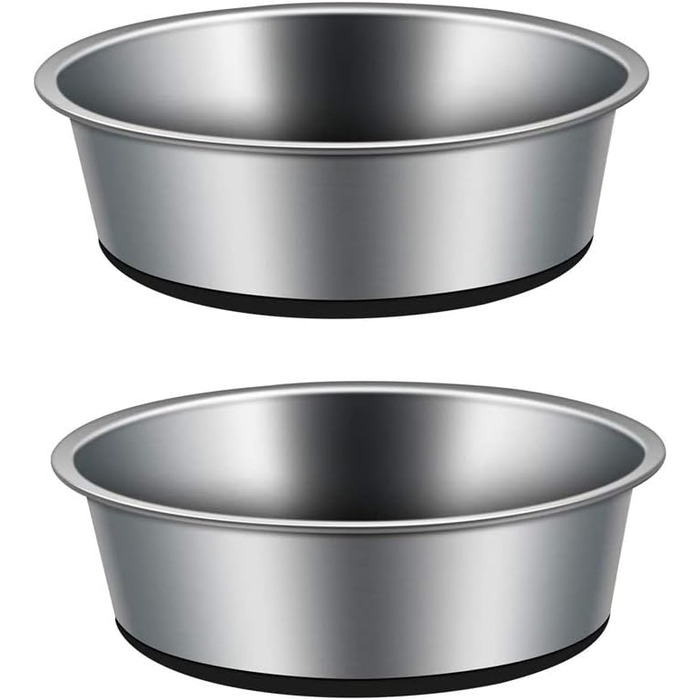 Миска для собак та котів Mery Home 2 шт. по 1750 мл, нержавіюча сталь, велика, з протиковзким дном, срізно-чорна