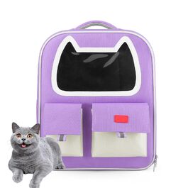 Транспортна переноска для котів та собак PJDDP, рюкзак для тварин з сіткою, легка переноска для маленьких собак та котів до 10 кг, фіолетовий колір