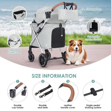 Візок для собак Beberoad Pets X6 - сірий, для собак середніх розмірів до 30 кг, складаний, з амортизацією, для подорожей