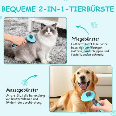 Щітка для собак та котів 2 шт. - вичісування ворсу, підшерстка, розплутування. Ідеально для довгої та короткої шерсті. Легке очищення за допомогою однієї кнопки.