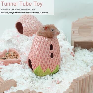 Келіві Водяна пляшка для хом'яків, керамічна, у формі полуниці, 80 мл, з двома некраплями, для сирійських хом'яків, мишей, ґризунів (червона)