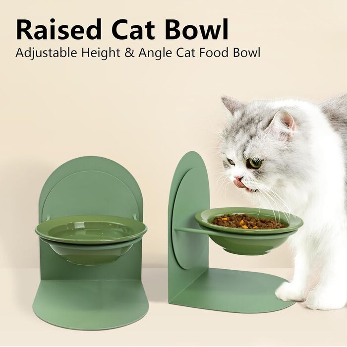 Підвищений годівниця для котів, керамічна миска для корму з металевим підставкою, протиковзна, не протікає, для дому (2 шт, зелена)