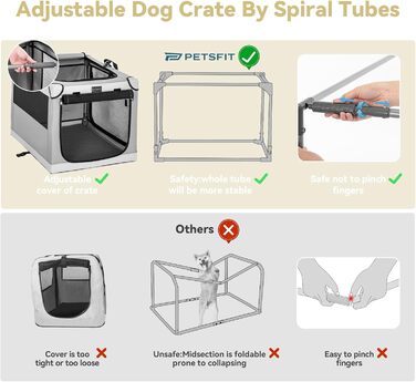 Складаний бокс для великих собак Petsfit, світло-сірий, L 91×61×59 см, міцна транспортна клітка з вентиляційною сіткою для дому та подорожей