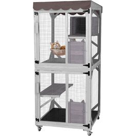 X-ZONE Кiтiо для кота на колесах: будиночок з ліжком, когтеточкою та платформами, водовідштовхувальне покриття (сірий), 80x80x182.5 см