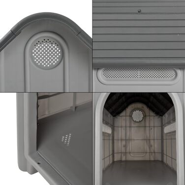 Будка для собак [en.casa] з даховим люком, 75x59x66 см, сіро-чорна, пластикова, укриття для домашніх тварин