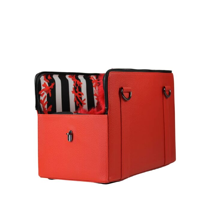 Сумка-переноска для собак MYXA Classi з знімною сіткою на даху та зовнішньою кишенею (Квітковий принт, червоний)