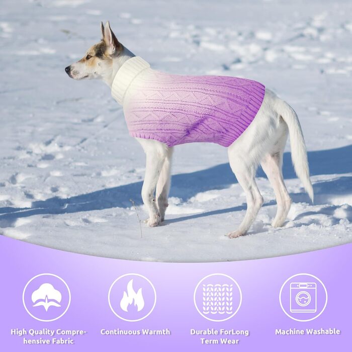 Пуловер для собак CITE TOILE, теплий зимовий, м'який, зручний, з високим коміром, для холодної погоди, градієнт кольору, для маленьких та середніх собак, фіолетовий, розмір S