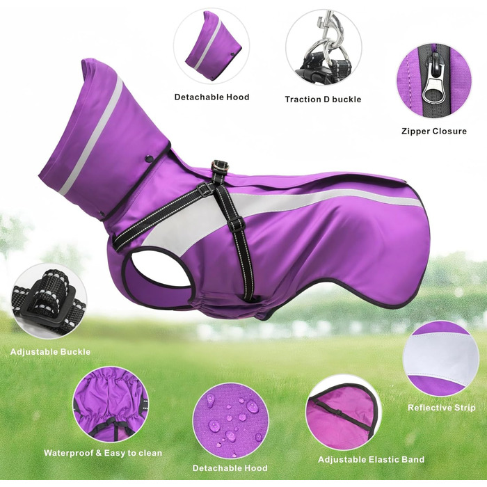 Водонепроникний дощовик для собак Oslueidy – дощовик для собак з капюшоном, S-XXL (Lila)