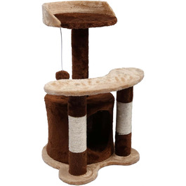 Дряпальня для котів Wiltec 67 см, чорно-біла з сизалю, платформа, будиночок та іграшковий м'яч, крізь котячий комплекс