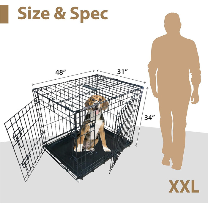 Клітка для собак та цуценят Ellie-Bo XL, 2 двері, складана, з ліжком зі штучного овечого хутра, 106,7 см